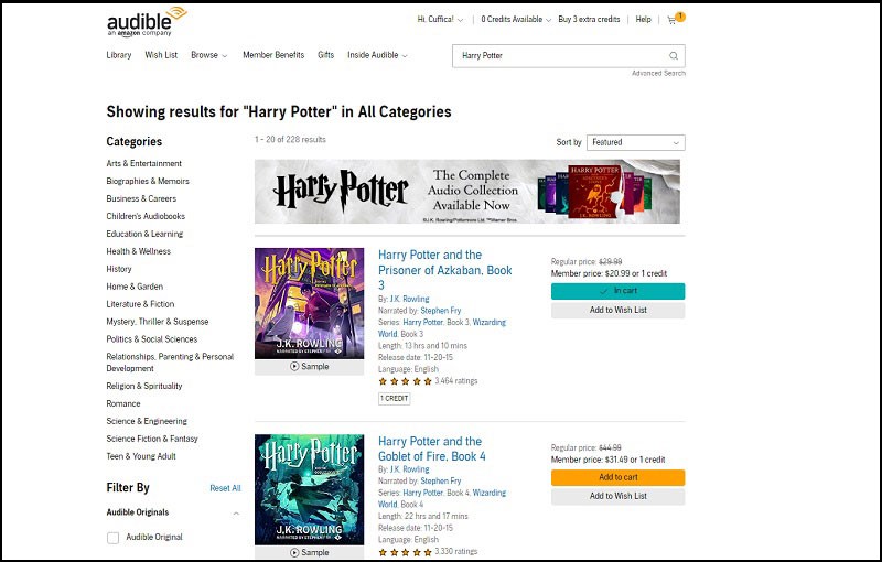 audible harry potter audiobooks